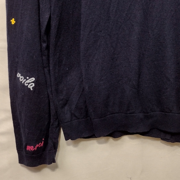 Talbots Charming Embroidered Sweater Cardigan Women's L Blue French Artsy Retro - Picture 10 of 12